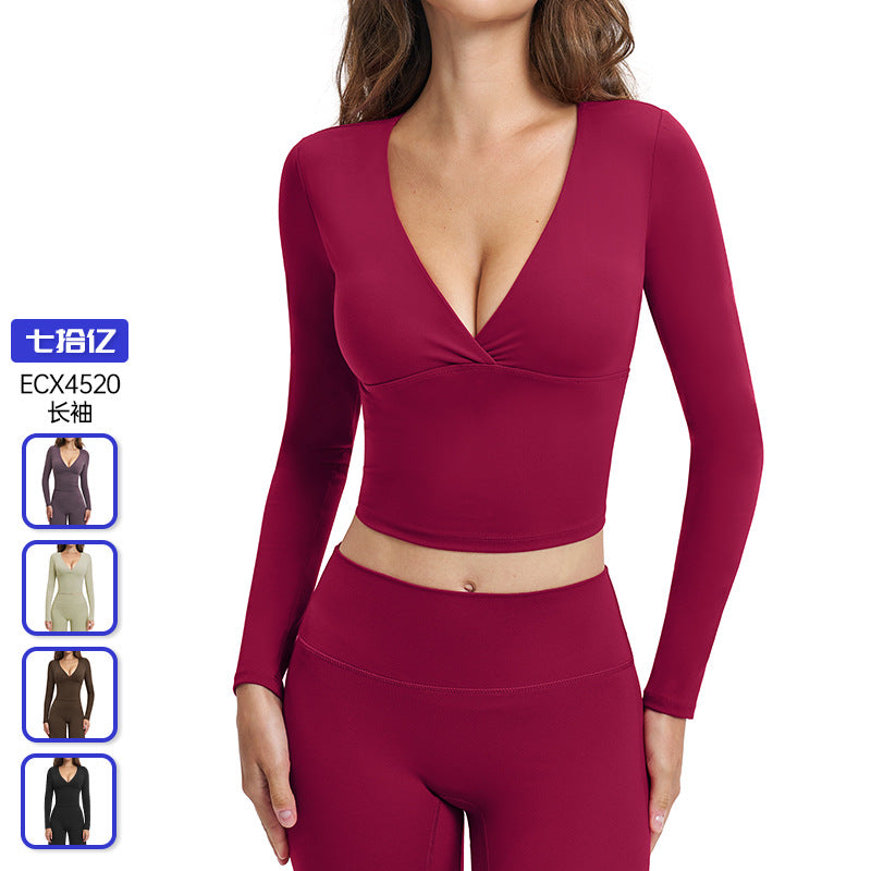 brushed tight yoga long sleeves high intensity fitness tops pilates running sports long sleeves tops4520