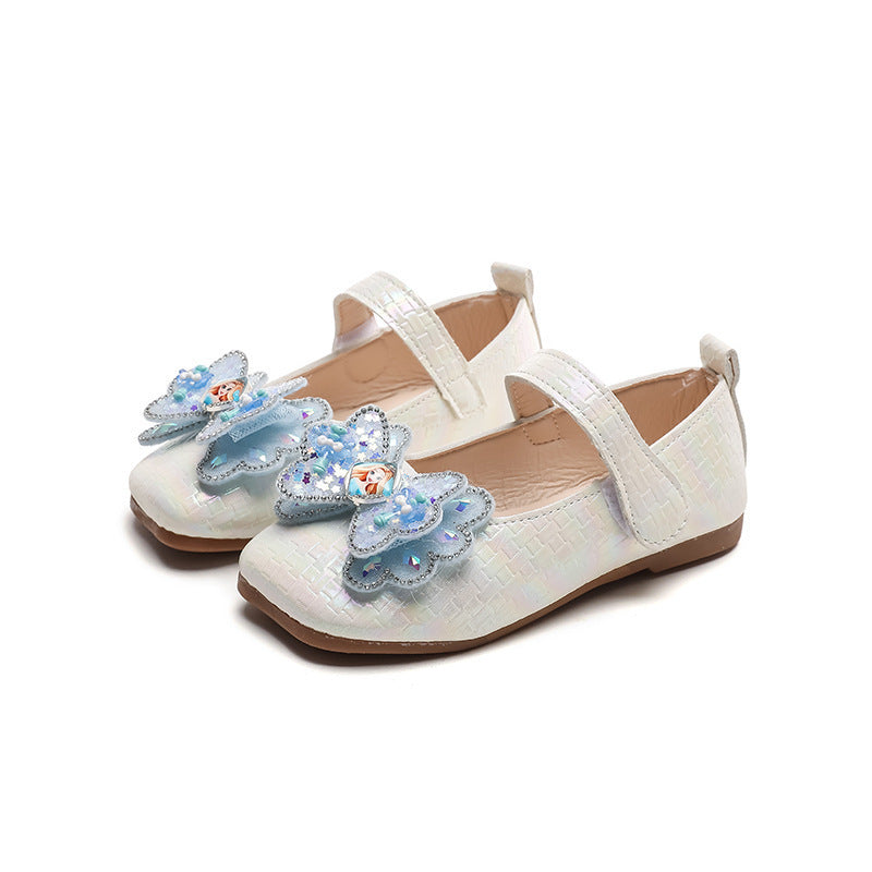 Preppy stylekidsflats square toe springnew arrivalk-style big bowsgirl princess shoes children's leather shoes