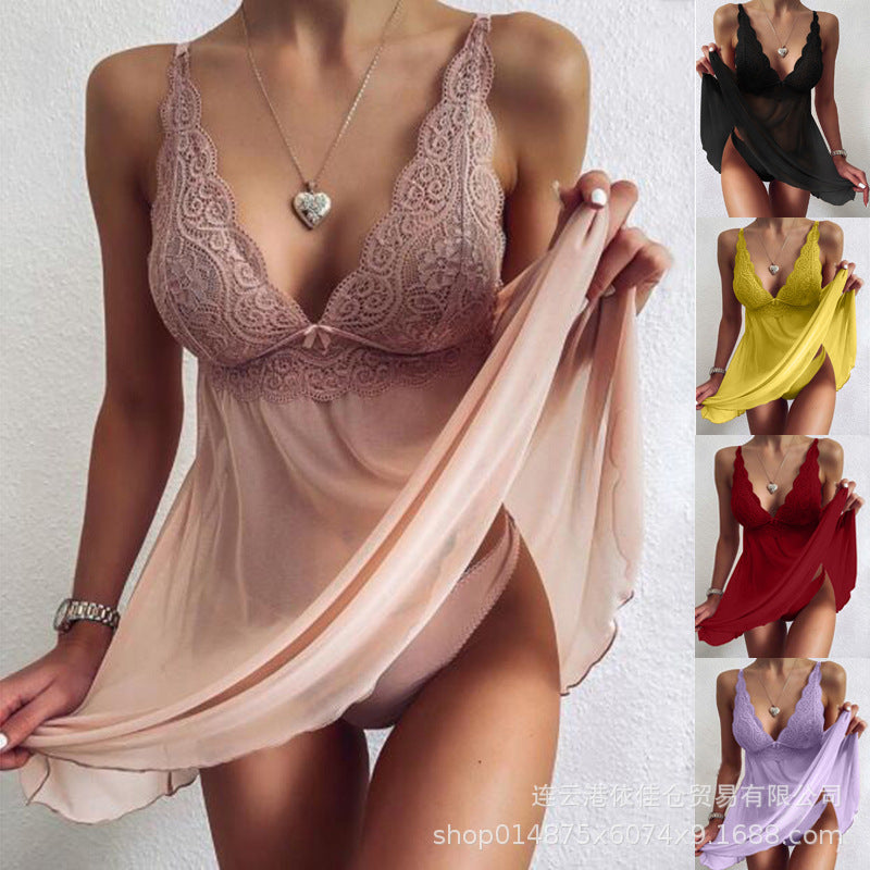 Export sexy women's dress breathable mesh lace sexy nightgown women's sexyintimates party pajamas