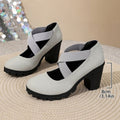 New  cross-strap round toe chunky heel pumps -  autumn women's low-cut high heel mary janes - size 43