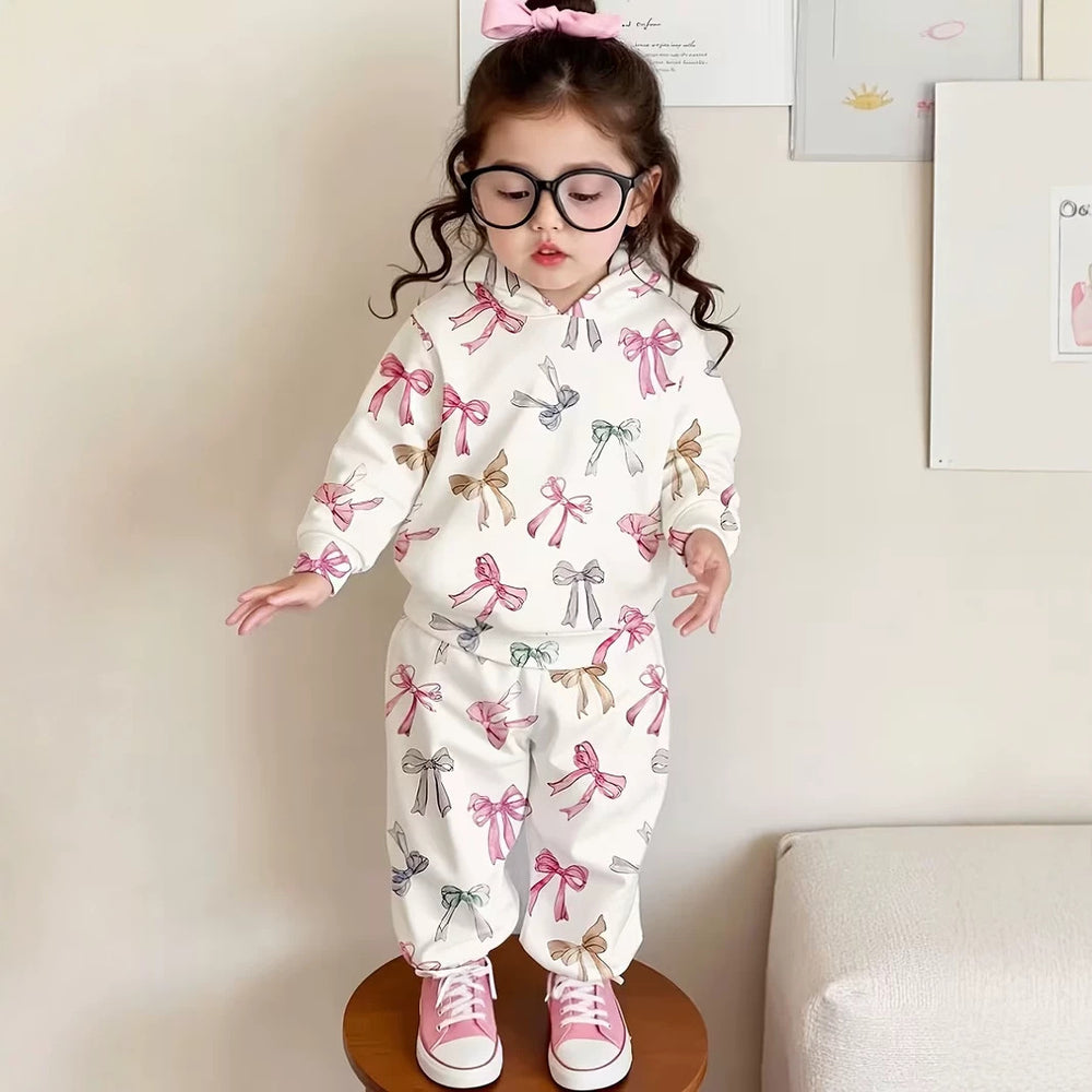 Kids' hoodie set, cross-border hot-selling cartoon animal print girls' fashion hooded sweatshirt and sweatpants set