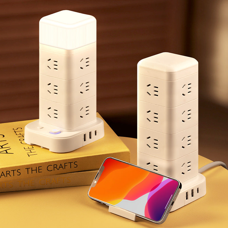 Smart vertical power strip socket with usb mobile phone charging multi-port tower office for home creative power strip rubik's cube
