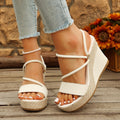 plus size cross-border elegance wedge shoes candy color suede elegance women's thick sole heels ankle strap breathable suede