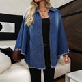 European and american style women's denim jacket -  cross-border autumn/winter fashion loose fit turn-down collar batwing sleeve jacket