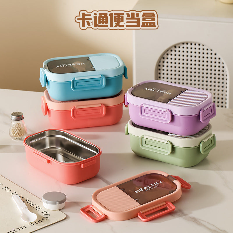 Cartoon 304 stainless steel lunch box - microwaveable, divided, leak-proof, portable student lunch container