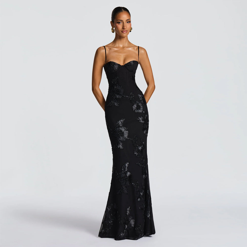 C7672 cross-border   fashion women's elegant sexy jacquard camisole party dress