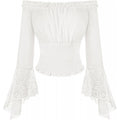 Amazon fashionlace off-shoulder long sleevesshirt women's  spring new arrival one-line collar rufflestops