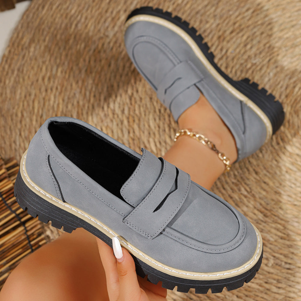 Exportnew arrivalspring & fall loafers women's cross-border plus size frosted british small leather shoes thick heel thick soleretro women's flats