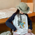 Girls' stylish t-shirt top - autumn collection, cartoon sleeve, loose fit, long sleeve,  new arrival, mid-to-large size, color block base layer, trendy