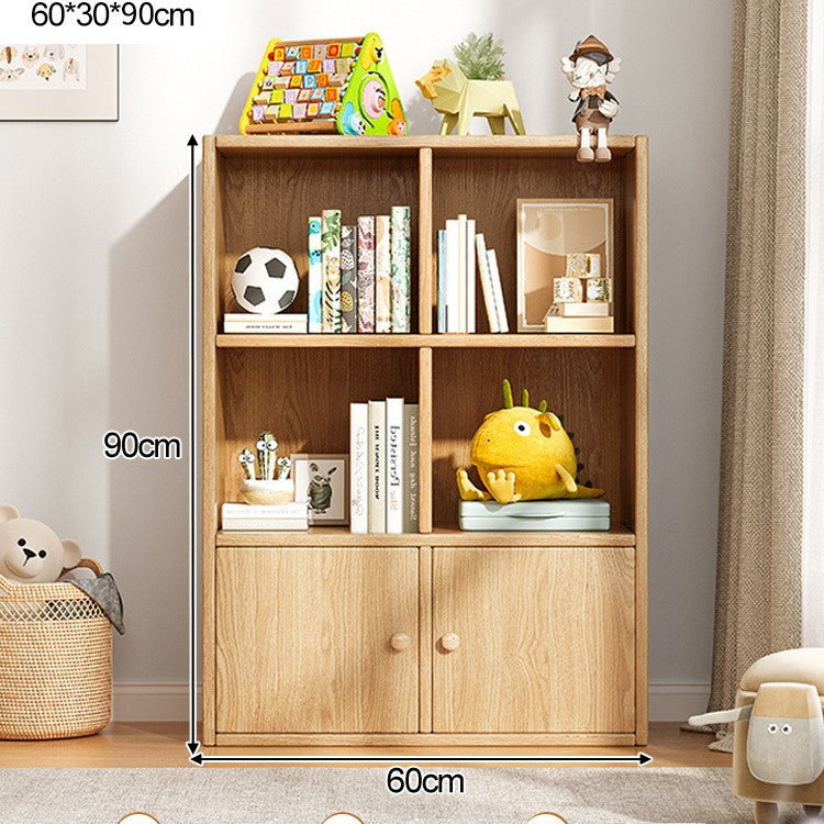 Solid wood bookshelf shelf floor-to-wall combination lattice cabinet living room kindergarten storage low household bookcase