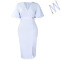 D3331export women's clothing new arrivalfashionv neck puff sleeves pure color waist slit hip-covering african dress