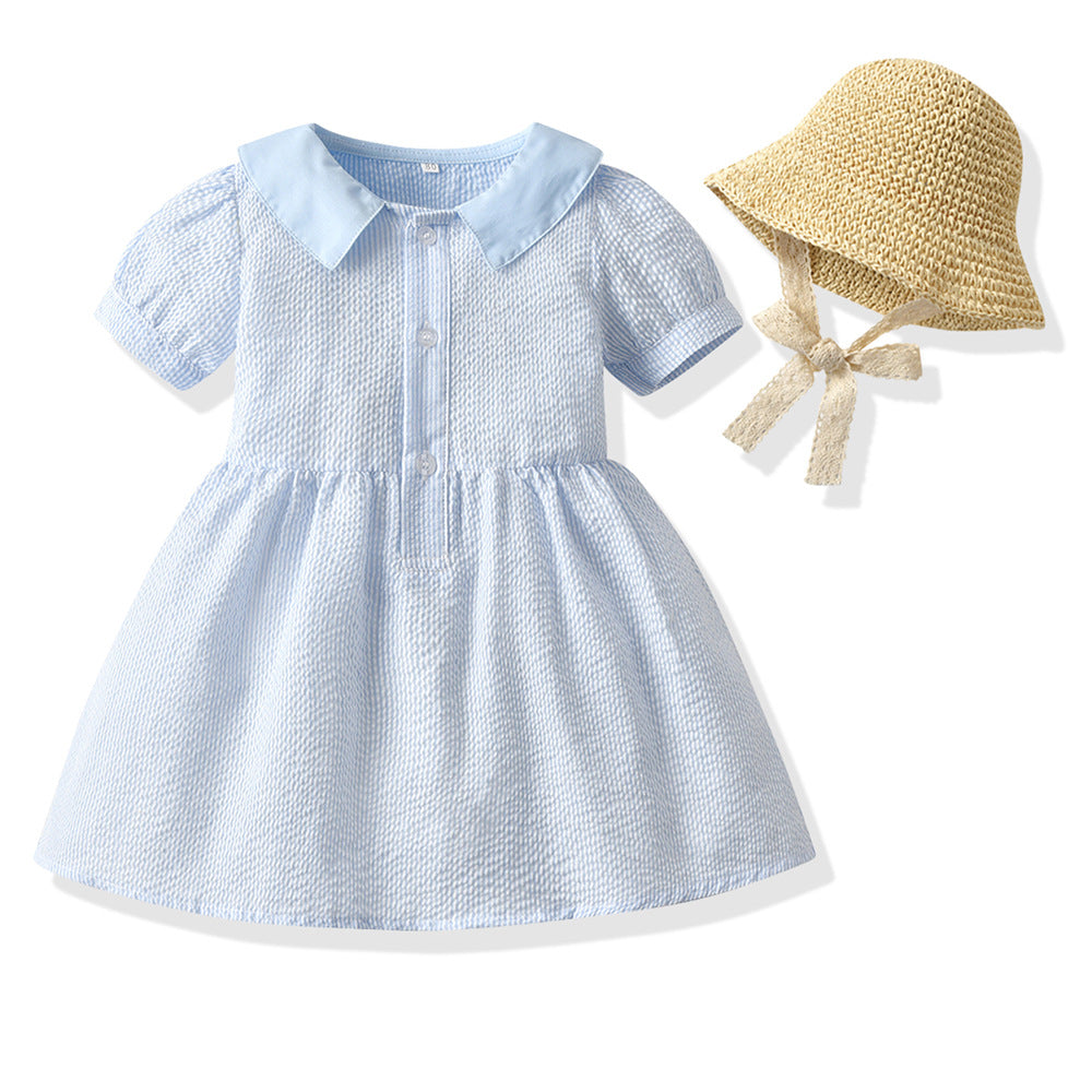 Summer boys' new export style striped bubble cotton short-sleeved shirt and overalls set, korean style children's formal wear