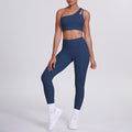 fashion double-sided nylon brushed single-shoulder yoga suit sports running fitness pants two-piece set for women