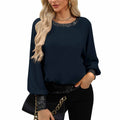 autumn new women's knitted top - cross-border european and american style, solid color, minimalist long-sleeve crew neck t-shirt