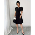 code new arrival  women's casualcasual black puff sleeve a-line skirt