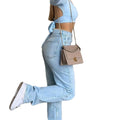 Fashion washed straight-legjeans women's high waistslimming lookloosedraped wide-leg mop pantseasiest for matchcasualpants