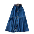 K-style single-breasted denim slit skirt women's summerhigh waista-line skirt medium long patchworkslimming lookwork clothing skirt