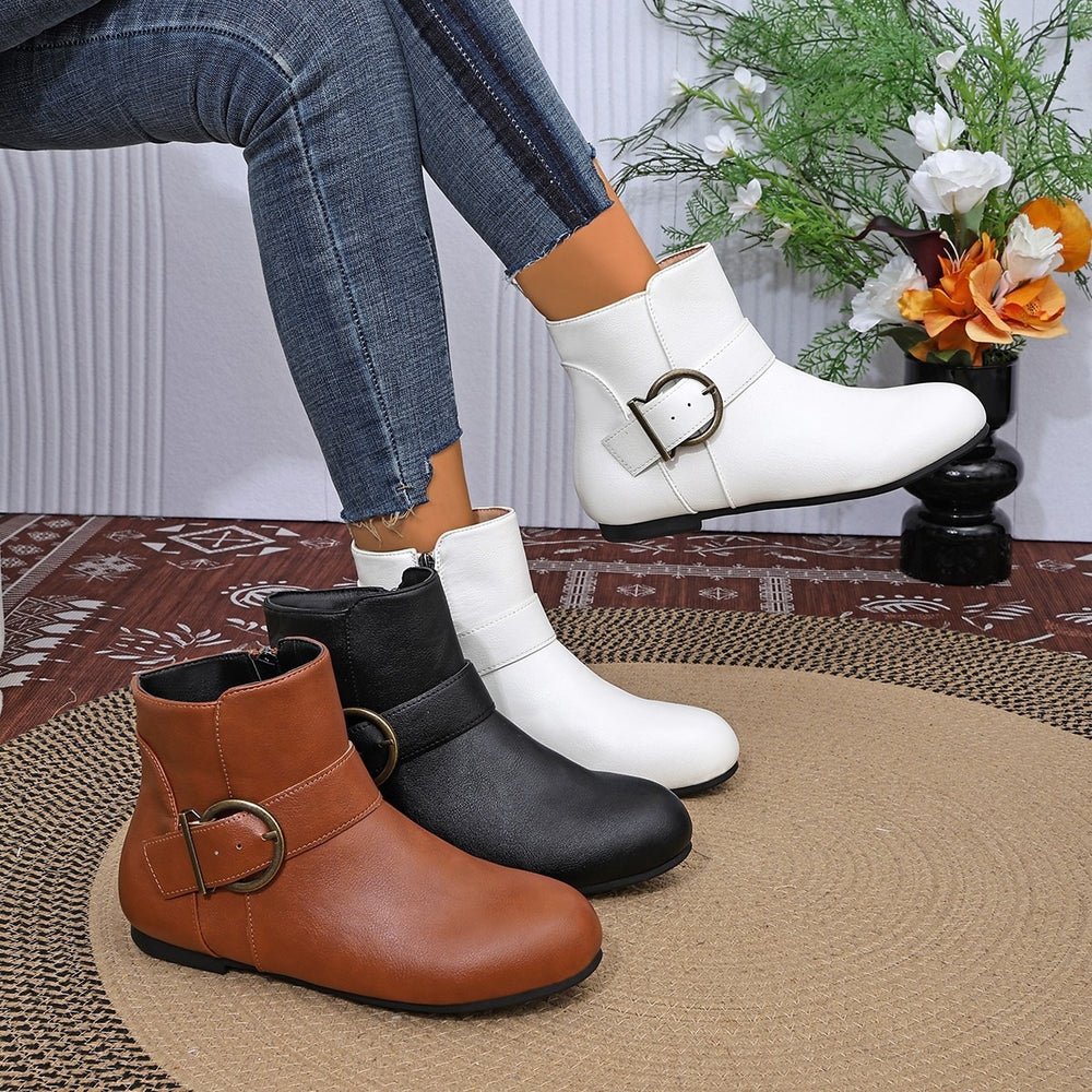 plus sizefashion chelsea large ring buckle side zipper boots fall and winternew arrivalpure colorflats cross-border fashion boots