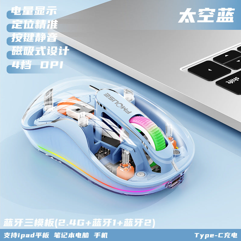 New m333 wireless bluetooth transparent mouse - rechargeable, with colorful breathing light, for tablets, laptops, and office use