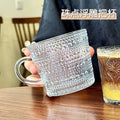 Ins glass cup with handle for home breakfast cup popular embossed water cup good-looking coffee cup souvenir cup
