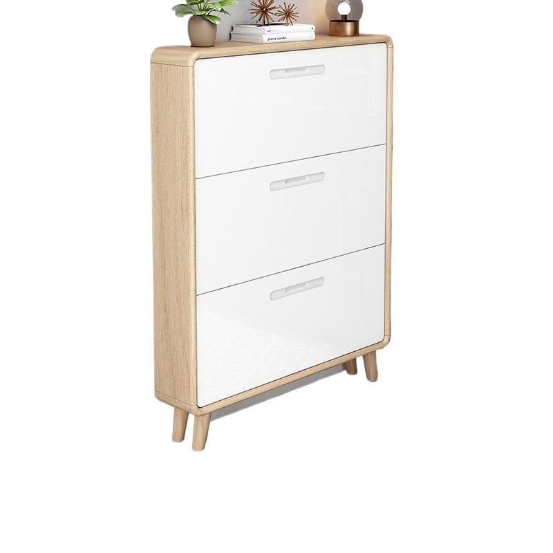 Solid wood shoe cabinet - slim, large capacity, space-saving design for home entryways, small apartments, and modern hallways