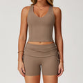 nude yoga suit i-shaped back folding high waist fitness suit women's sports running yoga suit 3055