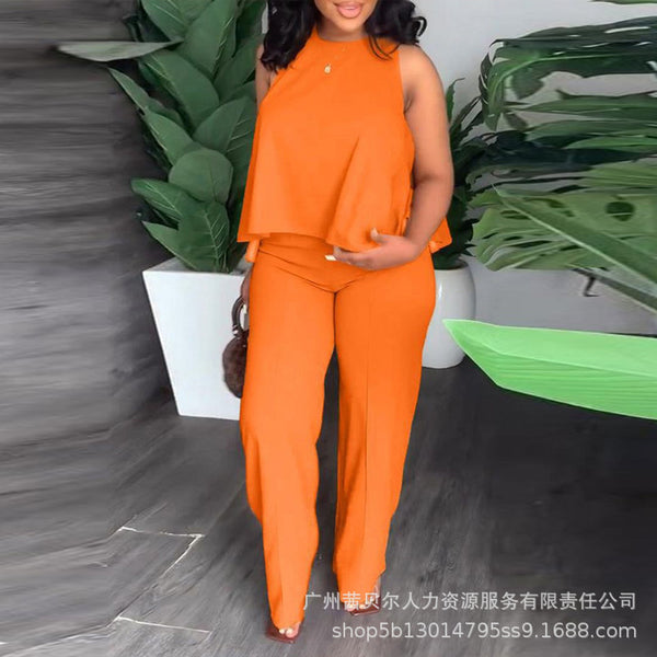 (LPU3501 series) 2023 women's new solid color sleeveless top and pants set, set