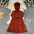 European and american light luxury sleeveless dress - women's summer ruffle hem, cinched waist, elegant, unique, exquisite maxi dress