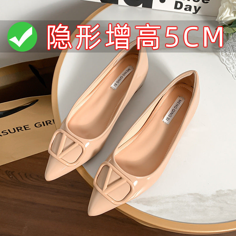 Metal v buckle patent leather nude flatsflats socialite style petites hidden heelflatsplus size women's shoes