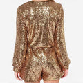 2025 new european and american cross-border women's deep v waist-cinching long sleeve bodycon sexy fashion sequin jumpsuit