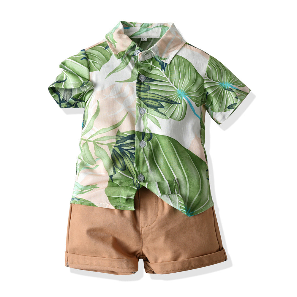 Export children's clothing boys shirt beach style vacation floral shirt short-sleeved hawaiian boys shirt children's clothing kidssuit
