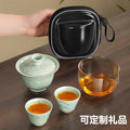 Crystal glaze travel tea set suit one pot two cups camping kung fu tea set gift portable quick cup sancai covered bowl