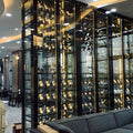 Stainless steel thermostatic wine cabinet display case, metal and glass double door, luxury wine storage for villas, living rooms, wine cellars, and wineries