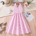 Girls' summer dress: new fashion halter neck sleeveless sweet bow striped european and american casual shirt dress