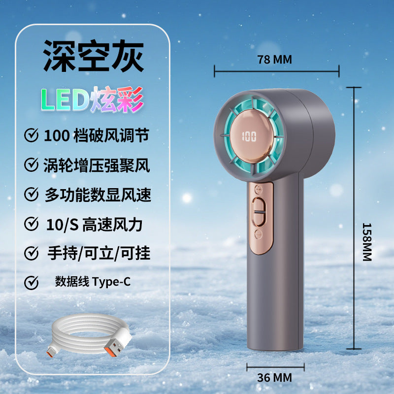 Southeast asia 2026 new high-speed handheld fan, usb rechargeable portable digital display powerful turbine mini fan