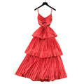 Red suspender layered pleated dress women's summer french holiday style waist ruffles cake skirt slimming look long skirt