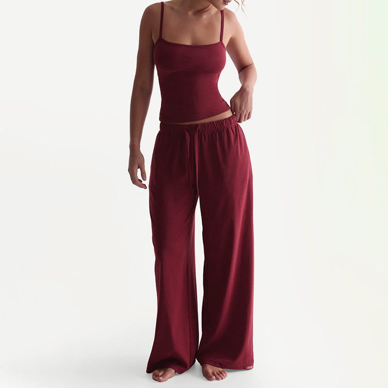 Fashion style cross-border new arrival women's fashion silm sling elastic drawstring sexy waist wide leg loosesuit women
