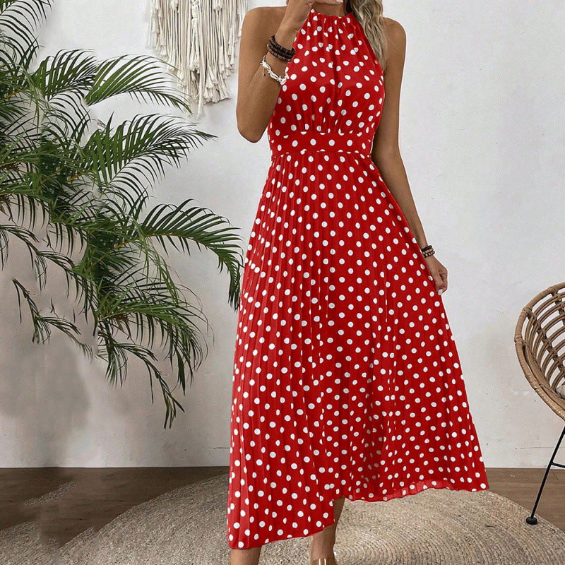 Xibo women's clothing  spring/summer fashion cross-border printed polka dot round neck maxi dress