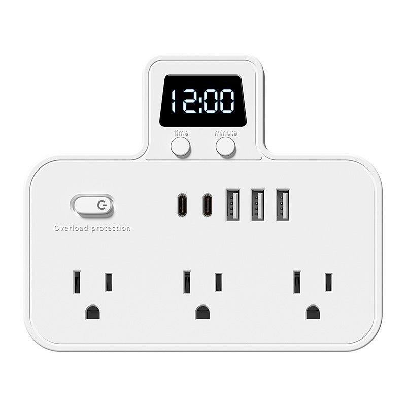Us standard power strip, american plug adapter, us/canada converter, overload protection, ul/fcc certified, with clock