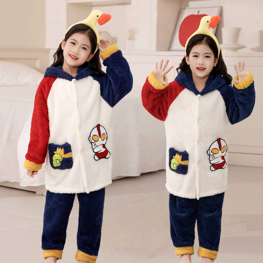 Boys' winter flannel pajamas - thickened coral fleece robe set for autumn and winter