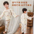 kids' cropped lounge set - boys & girls double-layer cotton gauze pajama set with baby lace trim and cartoon print