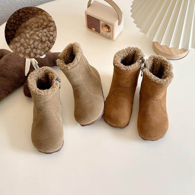 Retro Birkenstock boots for girls 2025 winter new Korean version of velvet thermal cotton shoes flat-bottomed thickened non-slip medium boots