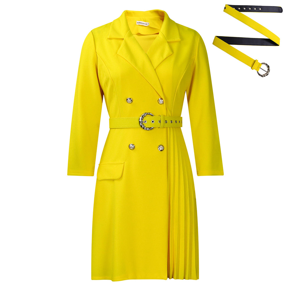 D3284  new arrival: high-waisted, slim-fit, pleated, patchwork midi blazer dress for export