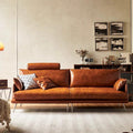 Retro oil wax genuine leather sofa first layer cowhide small apartment living room three-person slot medieval american french caramel color