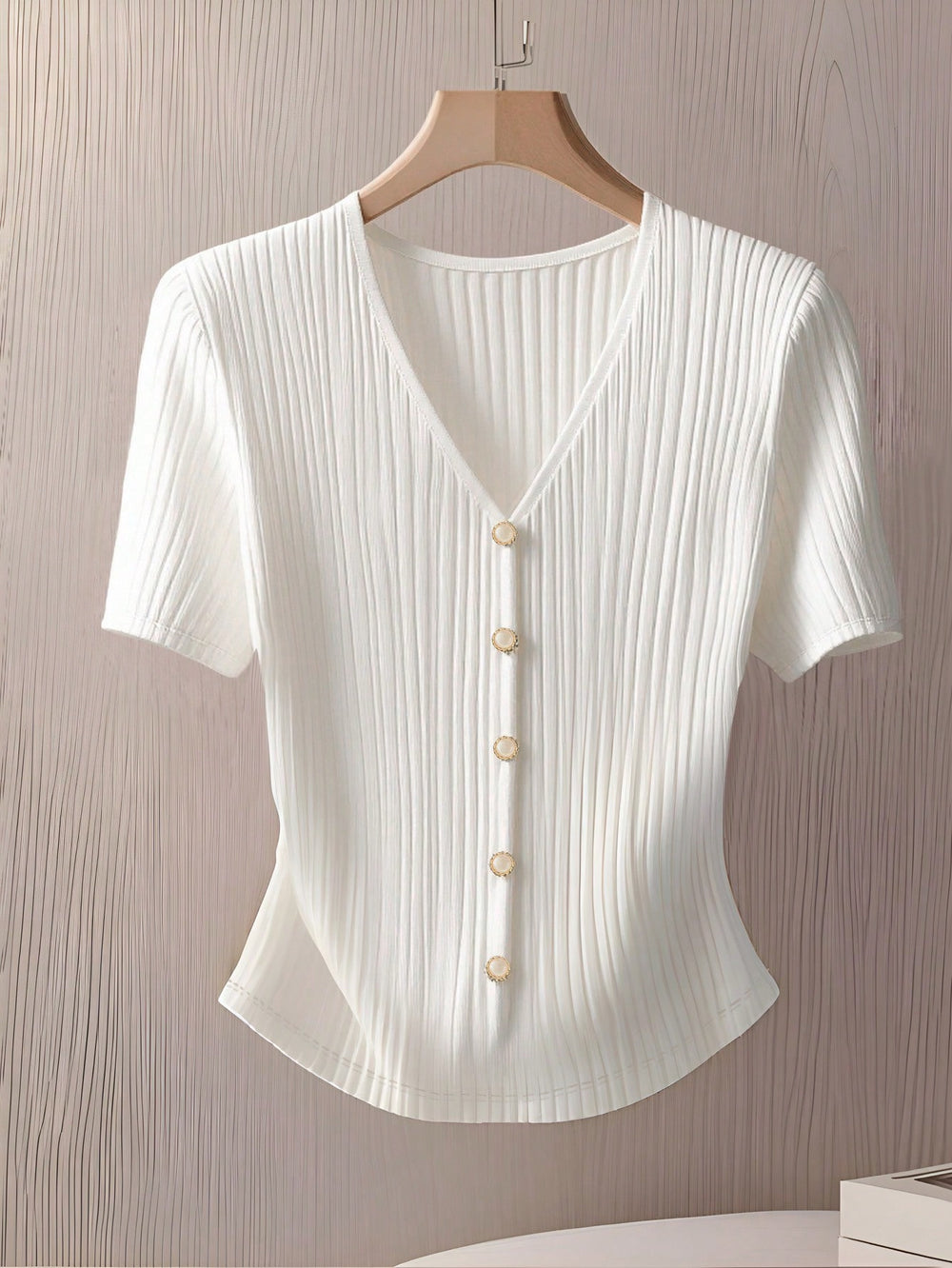 european and american cross-border e-commerce new v-neck knitted short-sleeve shirt solid color loose-fit base layer summer top