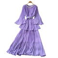 Heavy industry diamond-encrusted bell sleeves pleated sequindress women's red waist slimming look a-line large skirt qianjin style