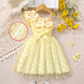 Girls' dress for toddlers and young children, 3d floral appliqué polka dot mesh dress