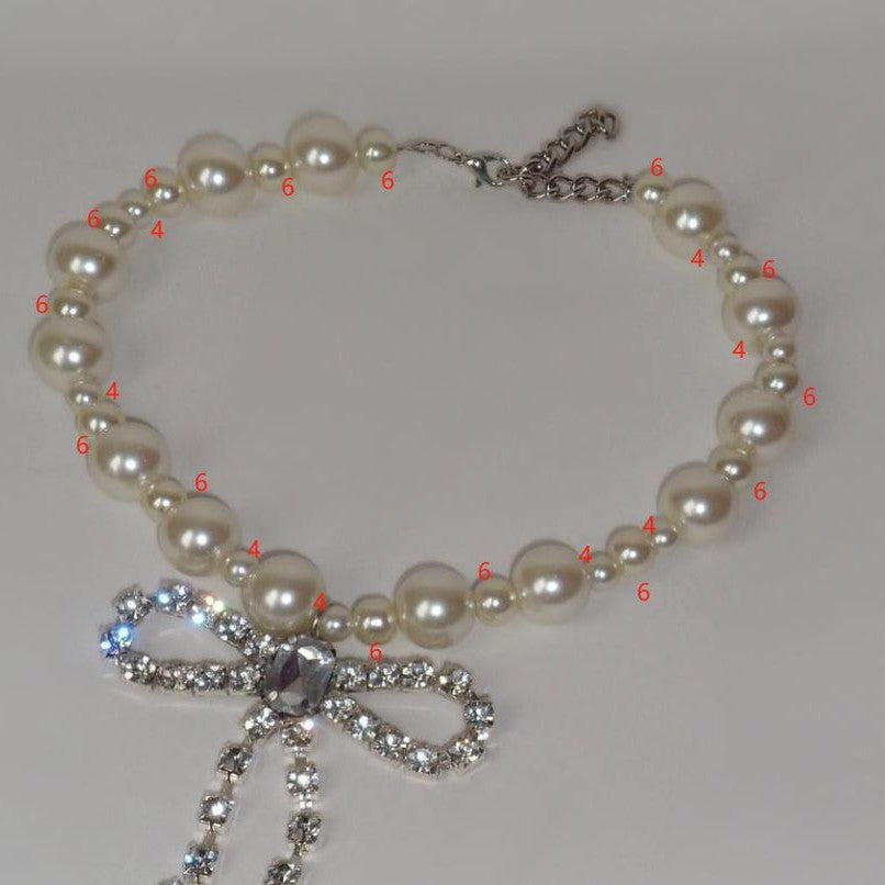 European and american cross-border imitation pearl necklace for women, personalized sweet and cool diamond-encrusted tassel bow choker, high-end collarbone chain