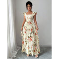Women's rose print flutter sleeve pleated midi dress - casual & elegant spring/summer outfit for vacation