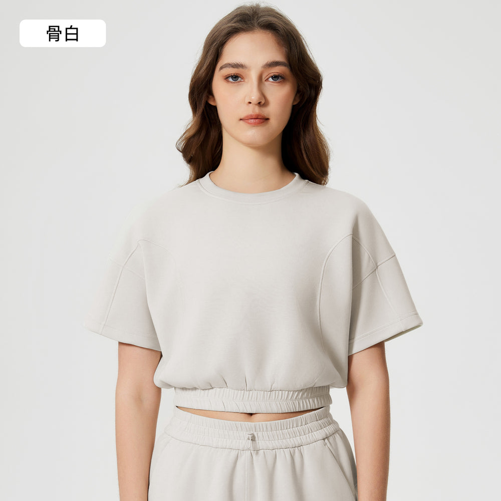 Women's summer casual activewear set: cloud-like air layer, loose fit, slimming, solid color, fashionable fitness yoga two-piece outfit